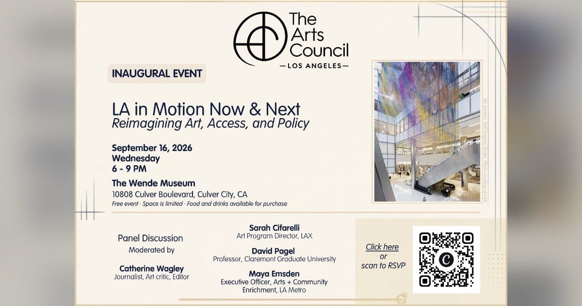 banner image for: The Arts Council of Greater Los Angeles Relaunches with an Inaugural Event on Wednesday, 9/16 @ The Wende Museum, Culver City